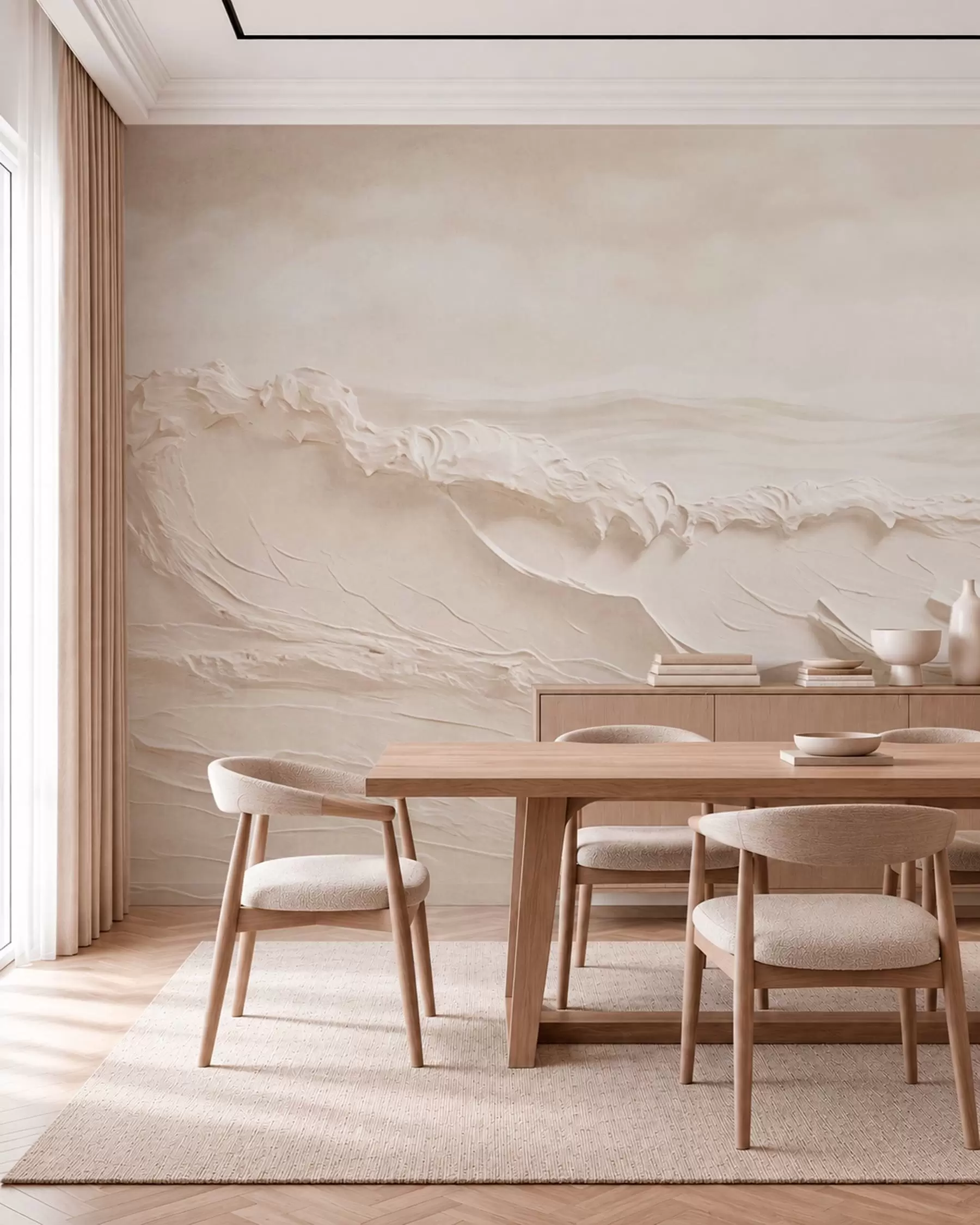 wall murals Textured pale sea waves in creamy tones w05898