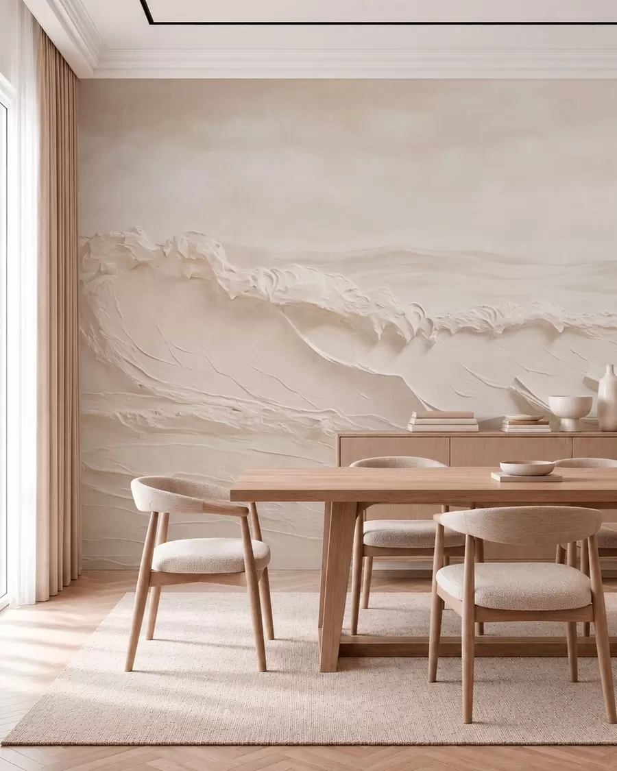 wall murals Textured pale sea waves in creamy tones w05898