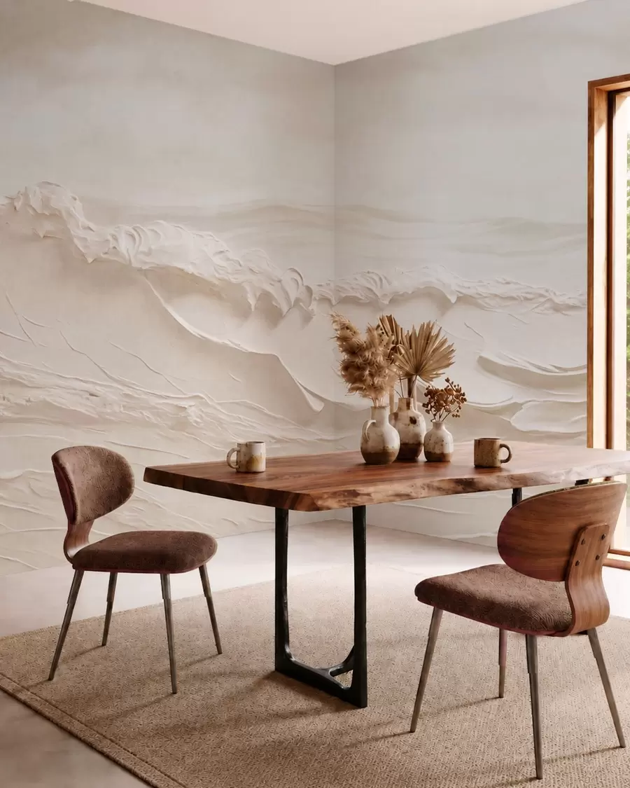 wall murals Textured pale sea waves in creamy tones w05898