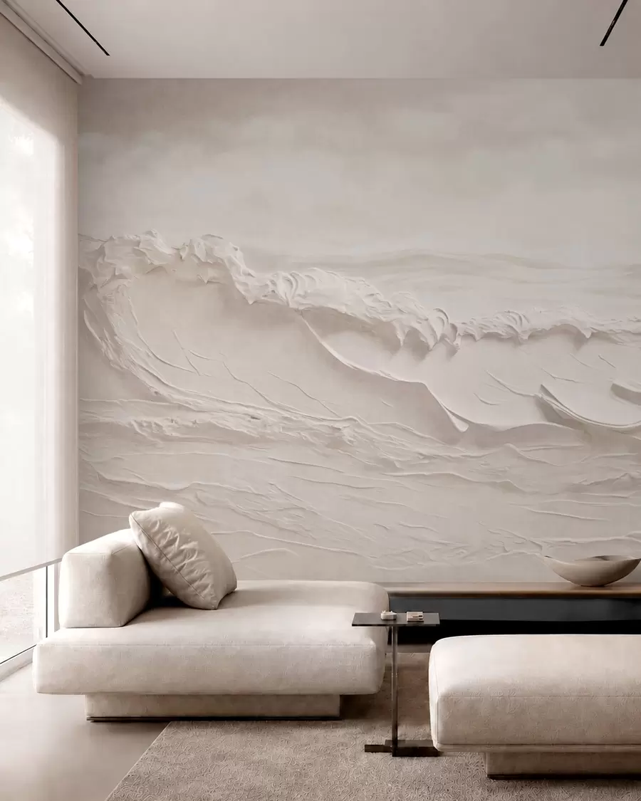 wall murals Relief sea waves in pale neutral tones w05898v1