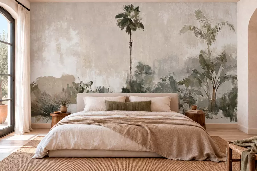 wall murals Palms and tropical vegetation in muted tones w05921