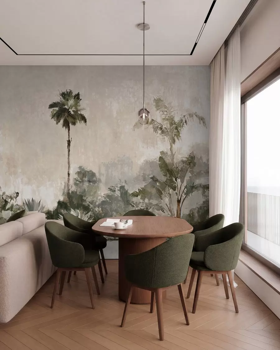 wall murals Palms and tropical vegetation in muted tones w05921