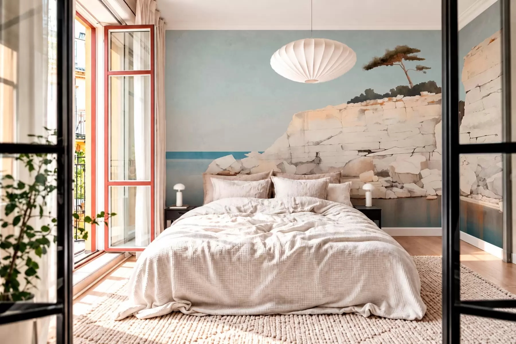 wall murals Pale cliffs by calm sea with a solitary tree w05922