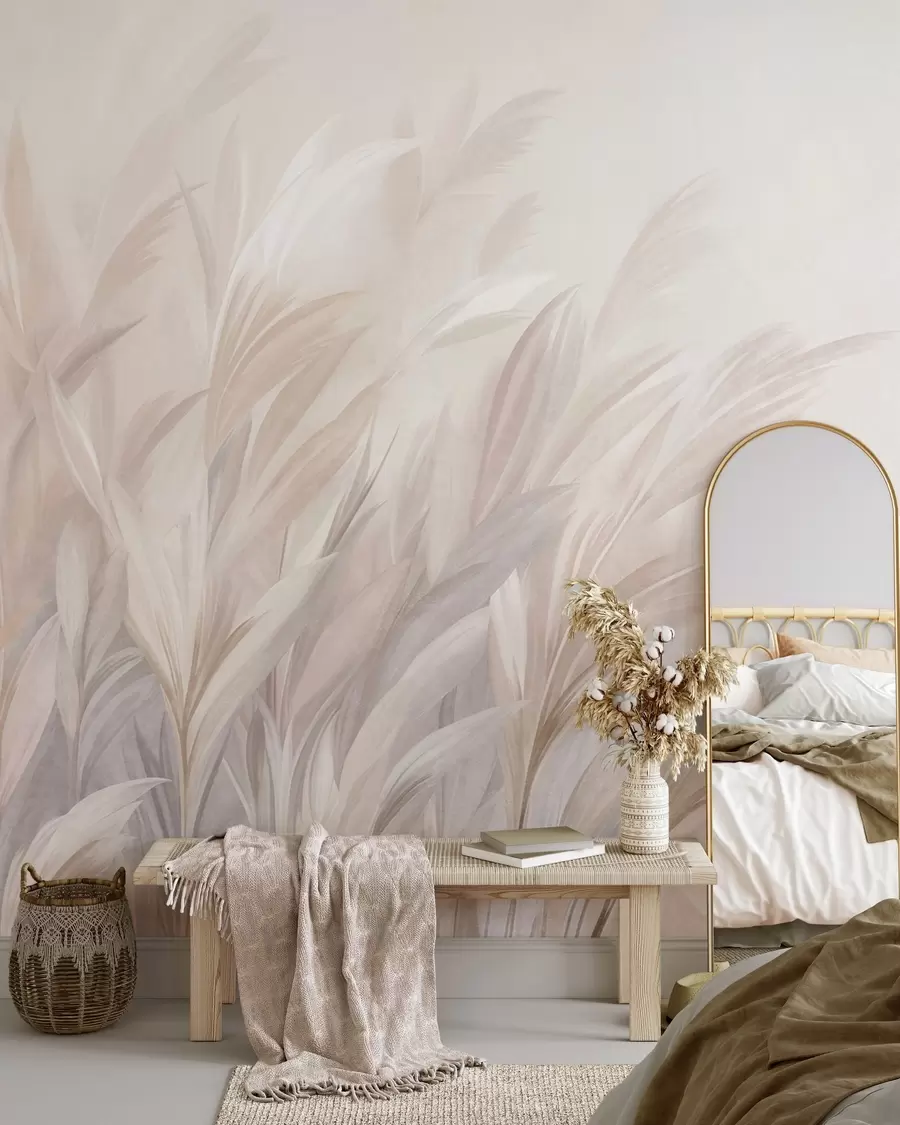 wall murals Tall, feathery grass in soft pastel colors, with a light textured background w10060