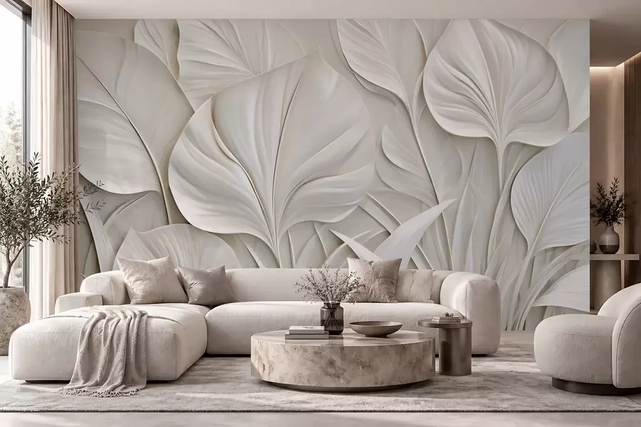 wall murals Large leaves in a bas-relief style w10074