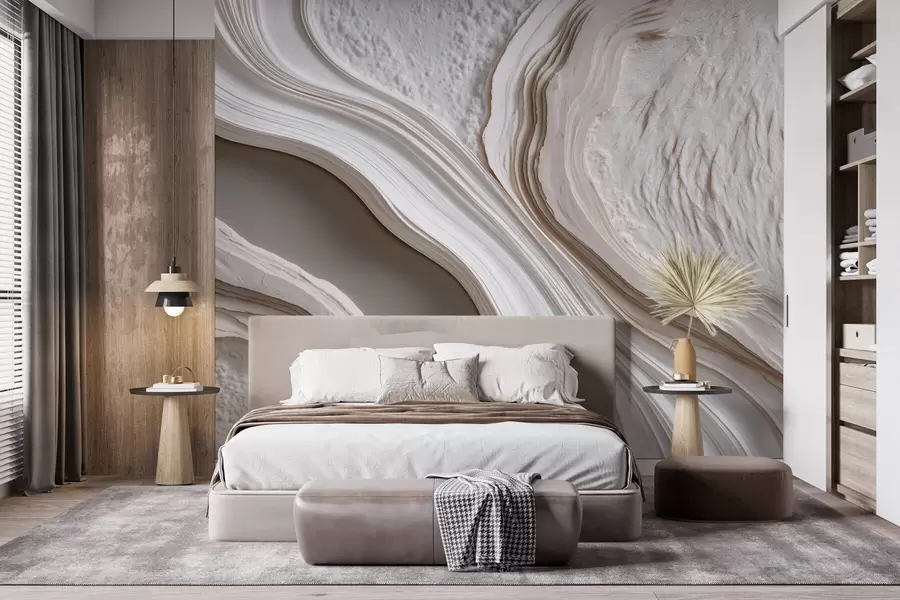 wall murals Imitation of wavy textured plaster in cream-beige tones with a 3D effect w10042