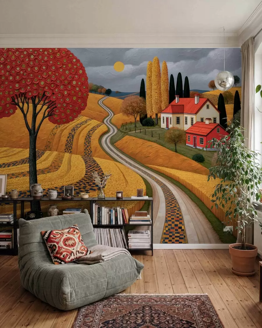 wall murals Autumn Village w10049