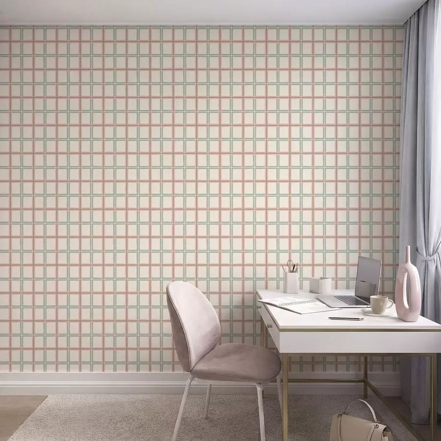 wall murals Check pattern with pink, blue and yellow lines a01267v1