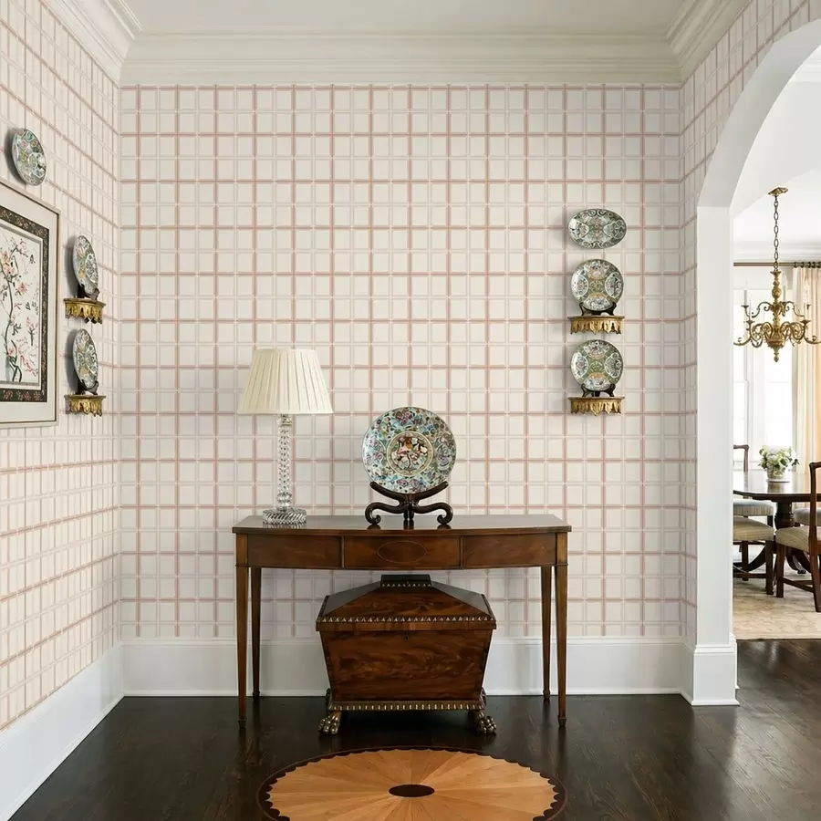 wall murals Light check pattern with pale pink lines a01267v4