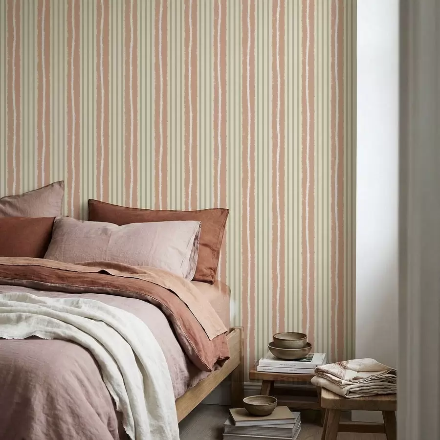 wall murals Vertical pink and olive stripes on a light background a01268v4