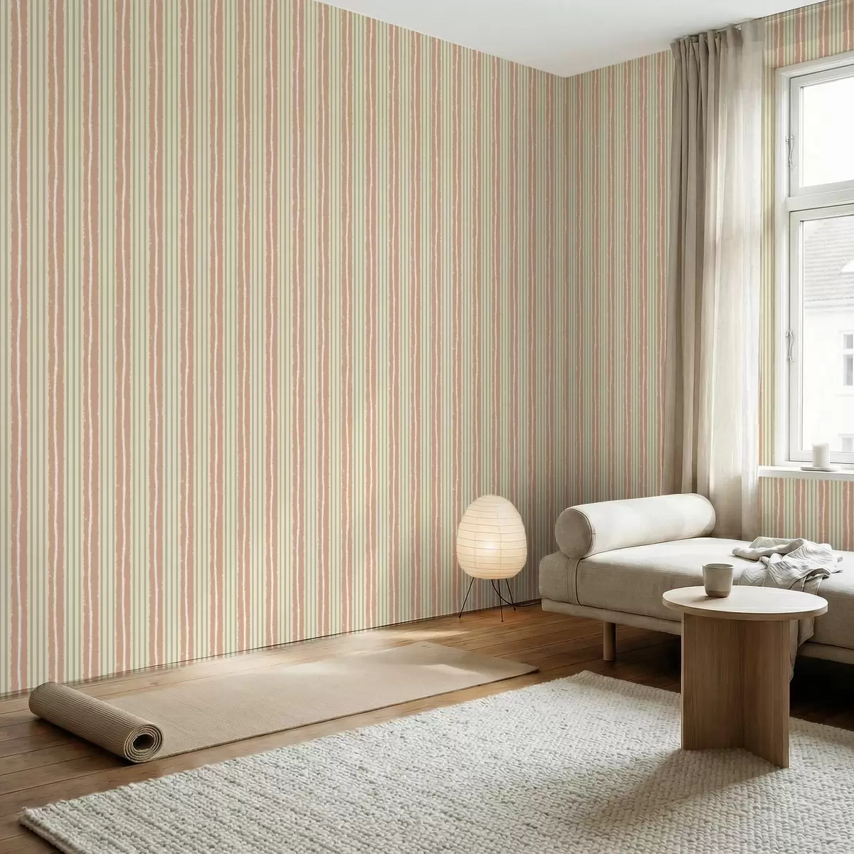 Wallpaper Vertical pink and olive stripes on a light background a01268v4