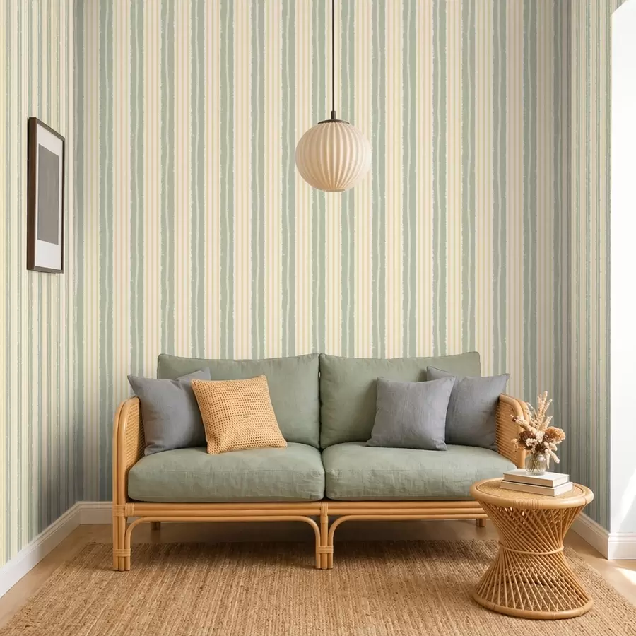 wall murals Vertical mint and yellow stripes on a light background a01268v5
