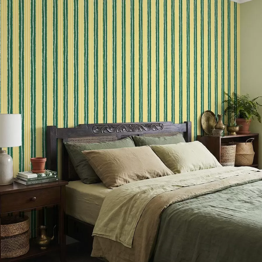 wall murals Vertical green and yellow stripes on a light background a01268v6