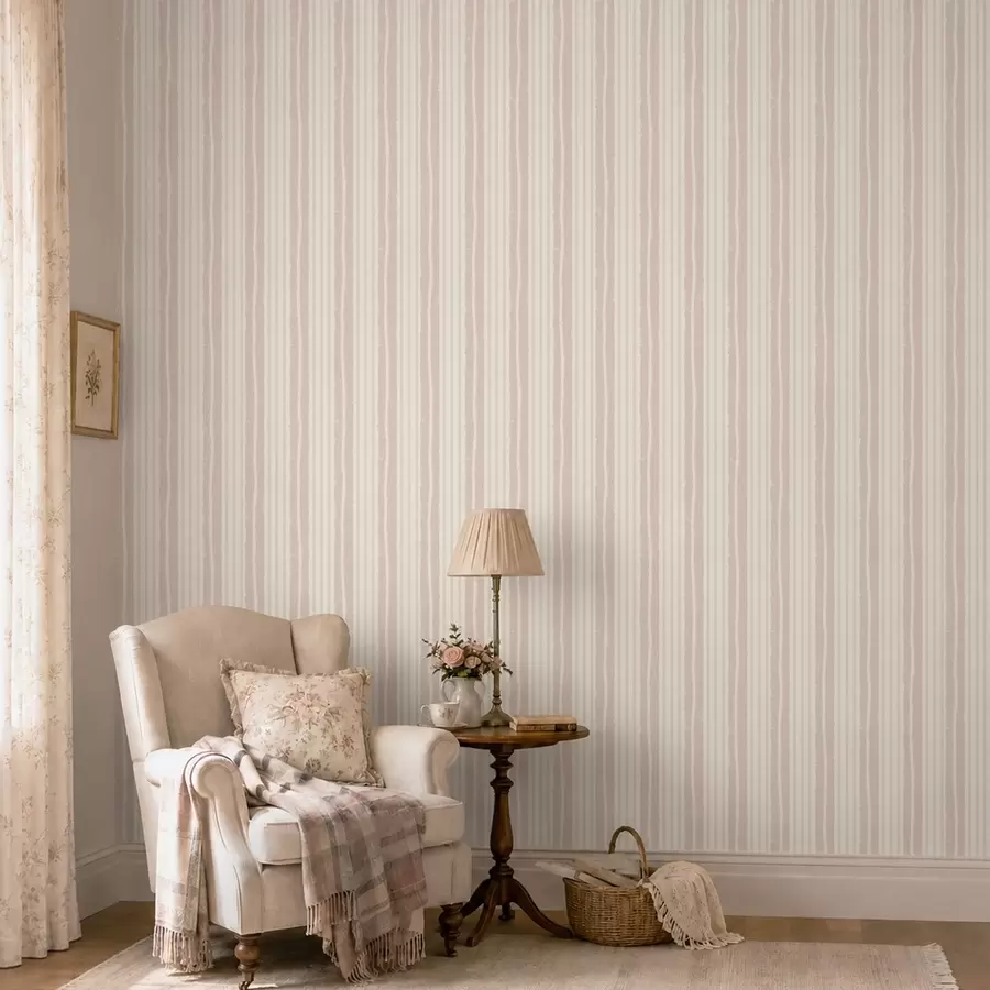 wall murals Textured vertical pale pink and cream stripes a01268v7