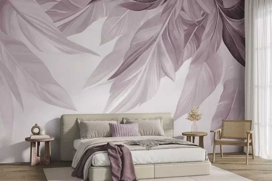 wall murals Tropical, large, muted pink leaves, light, textured background w10054v2