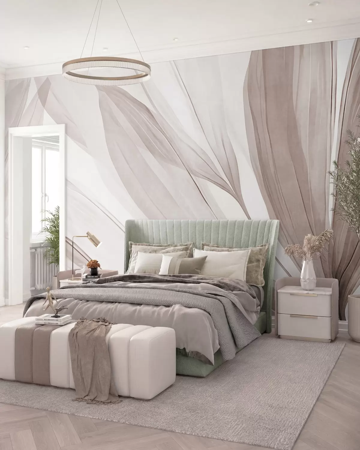 wall murals Abstract translucent leaves in pastel brown and beige hues, textured background w10063v1