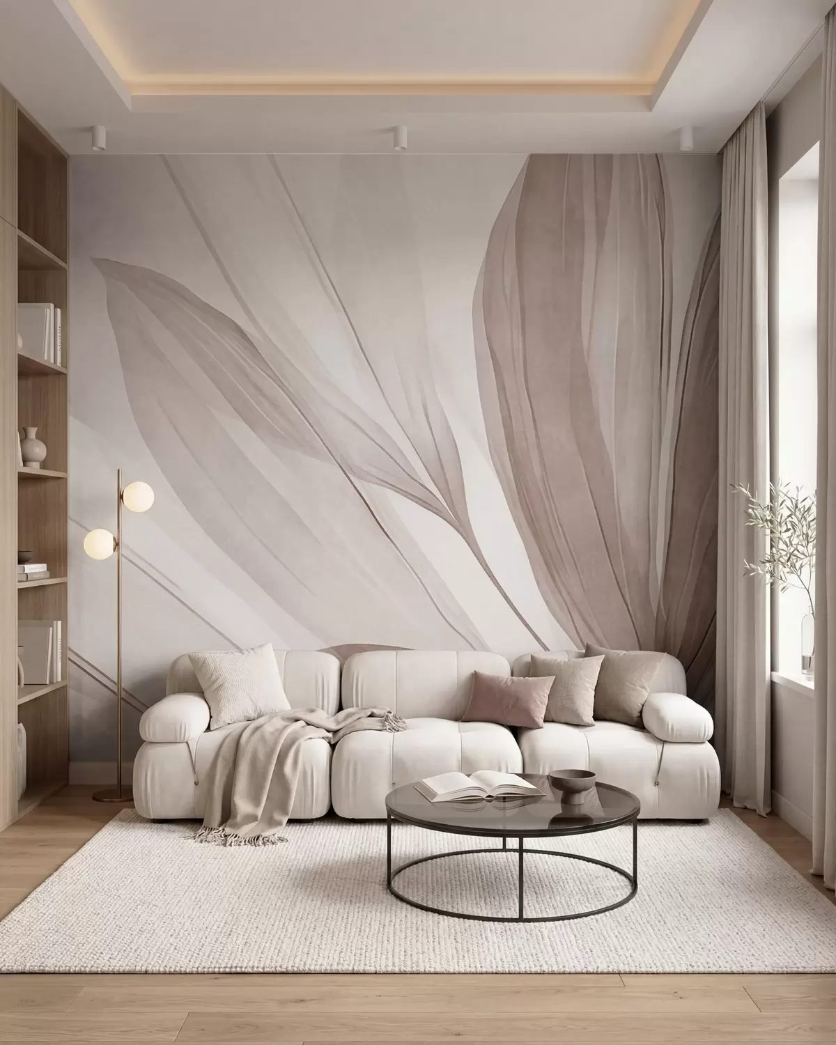 wall murals Abstract translucent leaves in pastel brown and beige hues, textured background w10063v1