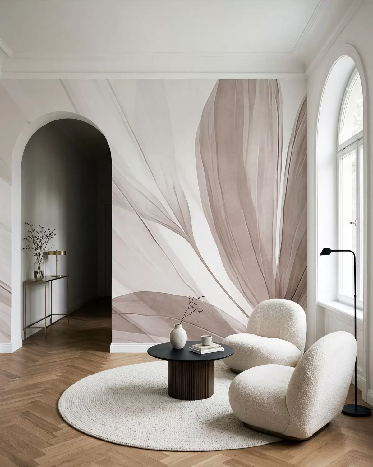 wall murals Abstract translucent leaves in pastel brown and beige hues, textured background w10063v1