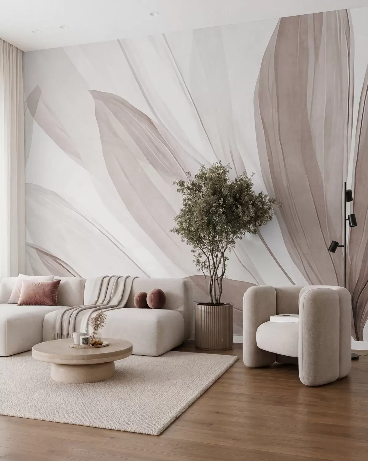 wall murals Abstract translucent leaves in pastel brown and beige hues, textured background w10063v1