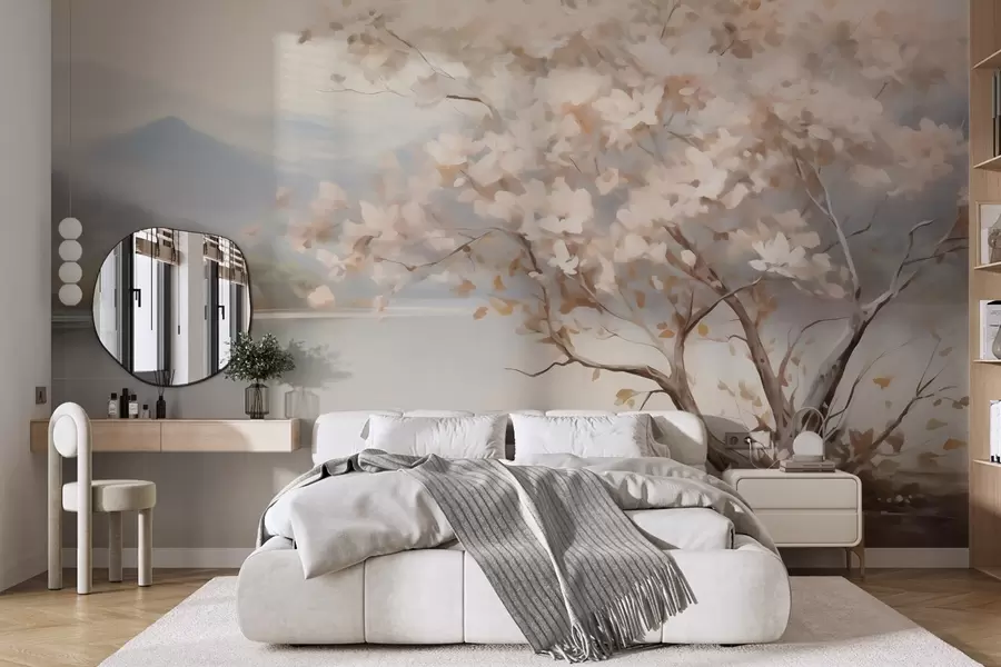wall murals Landscape with a tree, imitation painting w05950