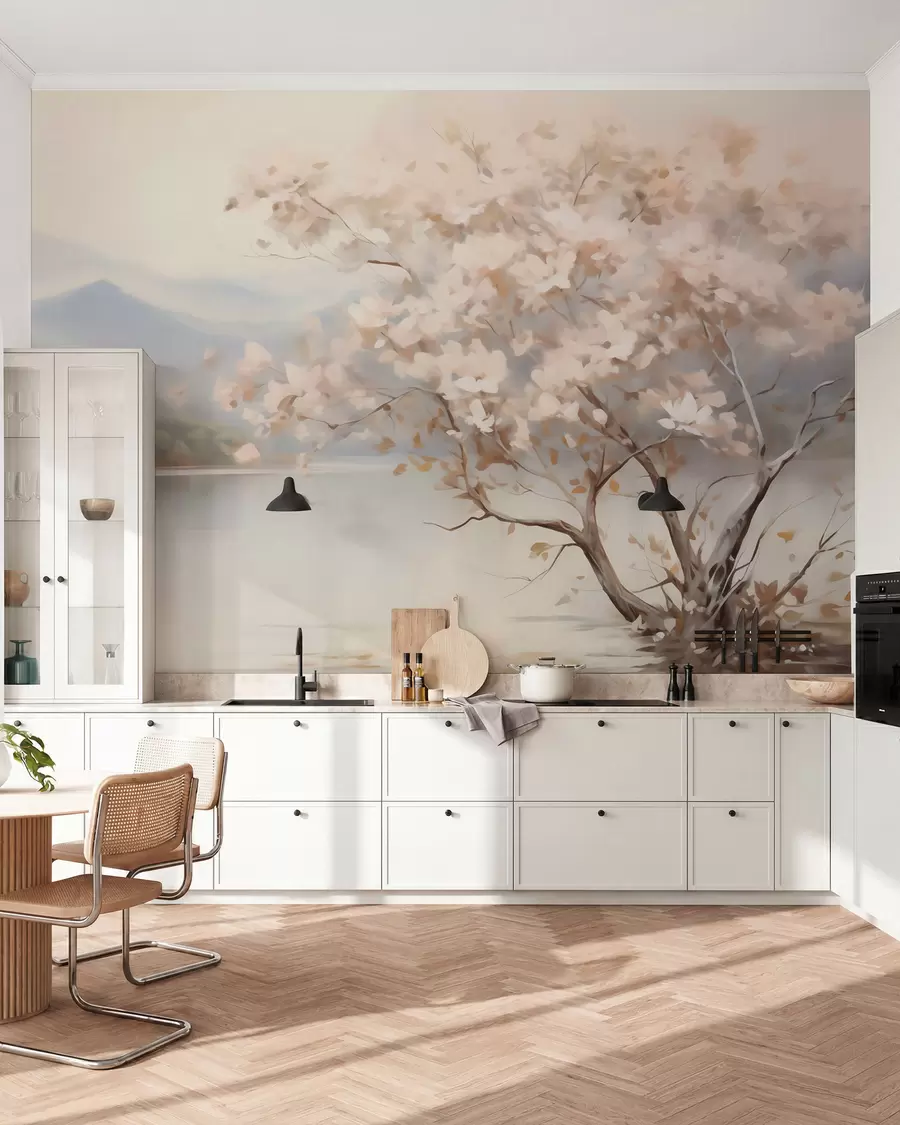 wall murals Landscape with a tree, imitation painting w05950