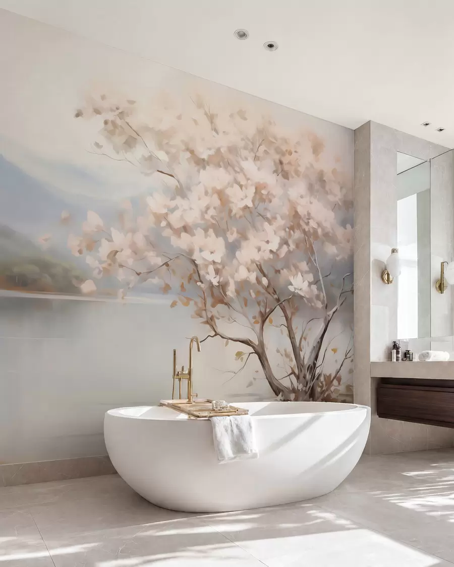 wall murals Landscape with a tree, imitation painting w05950