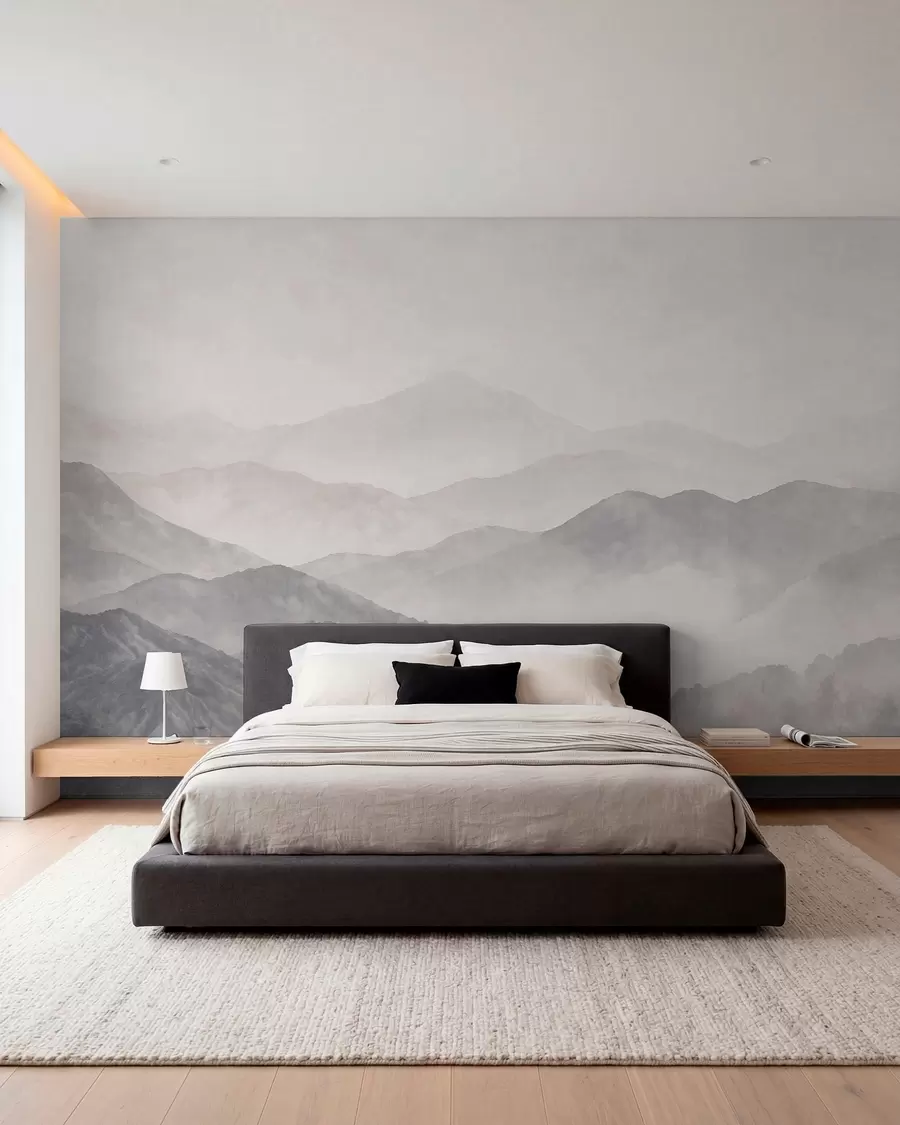 wall murals Pale misty mountain ridges and forest w05925