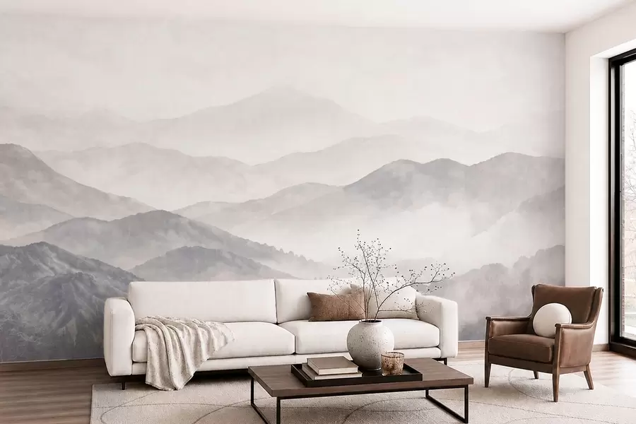 wall murals Pale misty mountain ridges and forest w05925