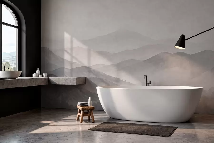 wall murals Pale misty mountain ridges and forest w05925