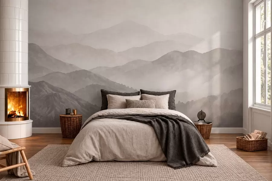 wall murals Misty mountains in soft neutral tones w05925v1