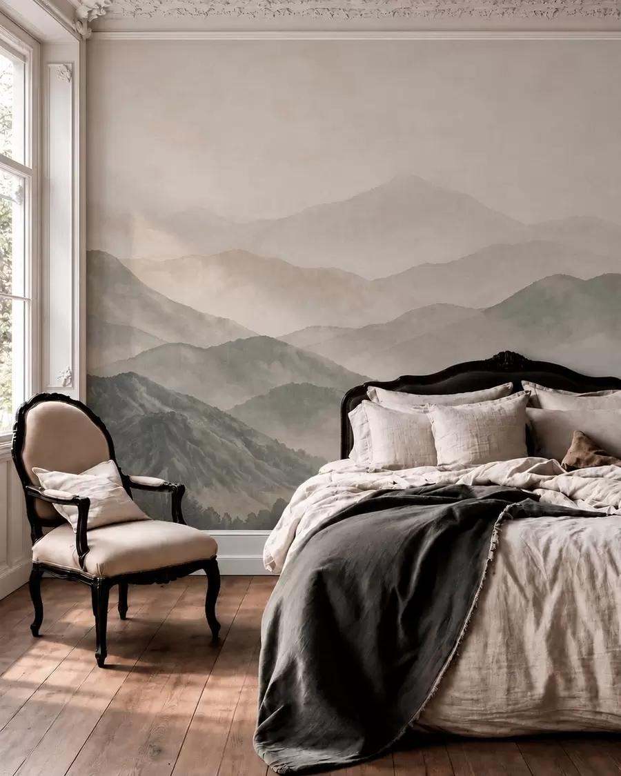 wall murals Layered mountain ridges in light mist w05925v2