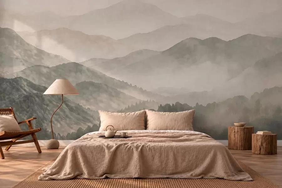 wall murals Layered mountain ridges in light mist w05925v2