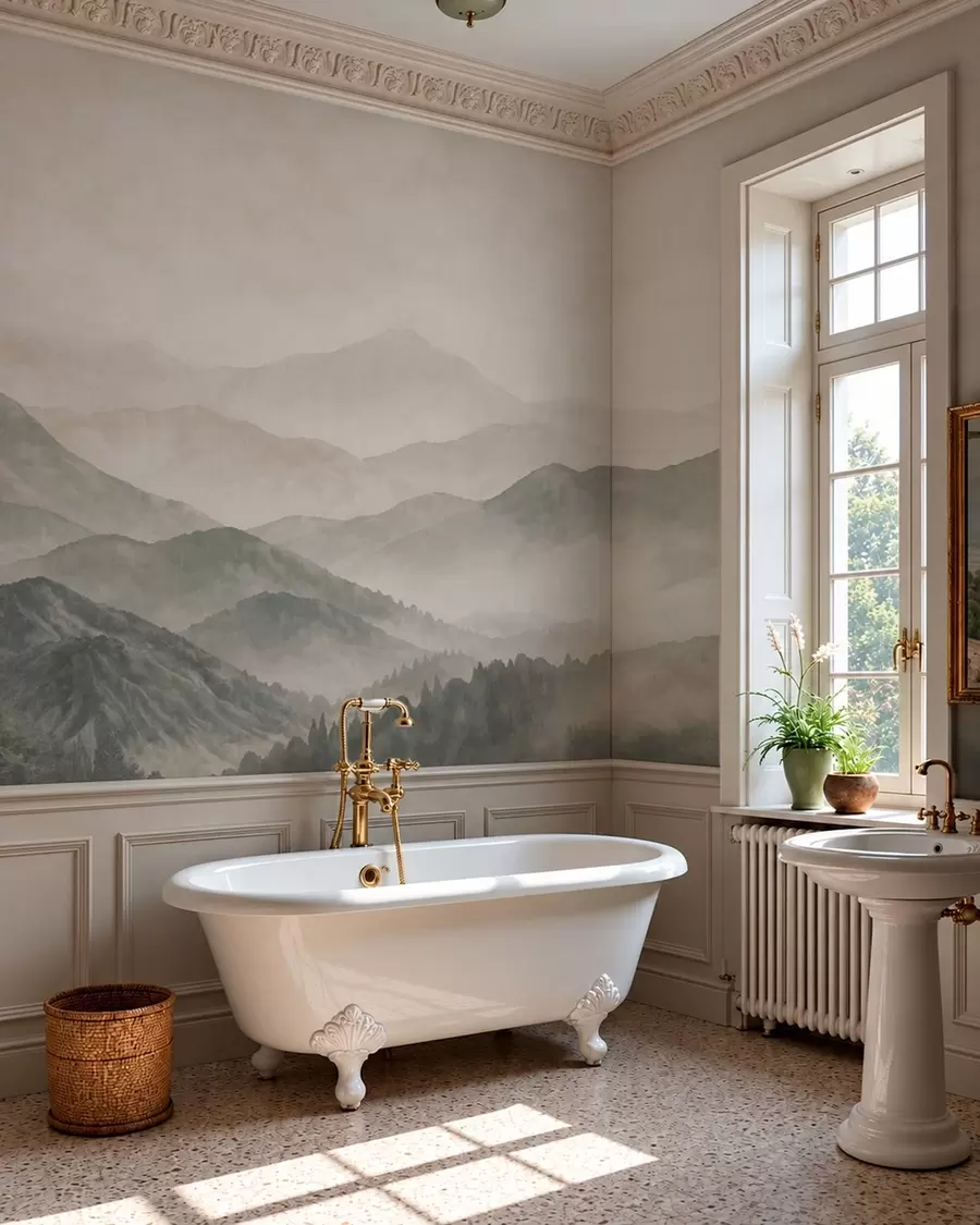 wall murals Layered mountain ridges in light mist w05925v2