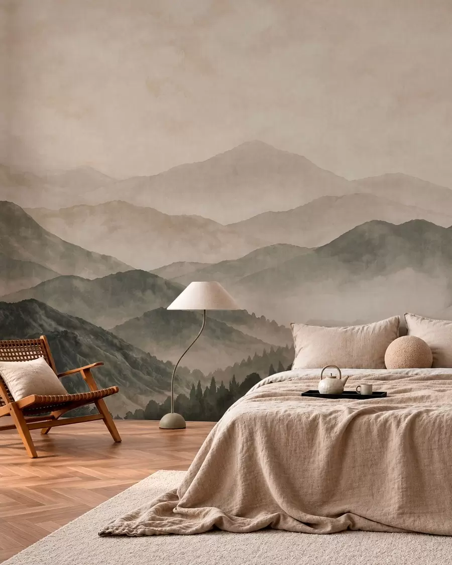 wall murals Misty mountain ridges and dark forest w05925v3