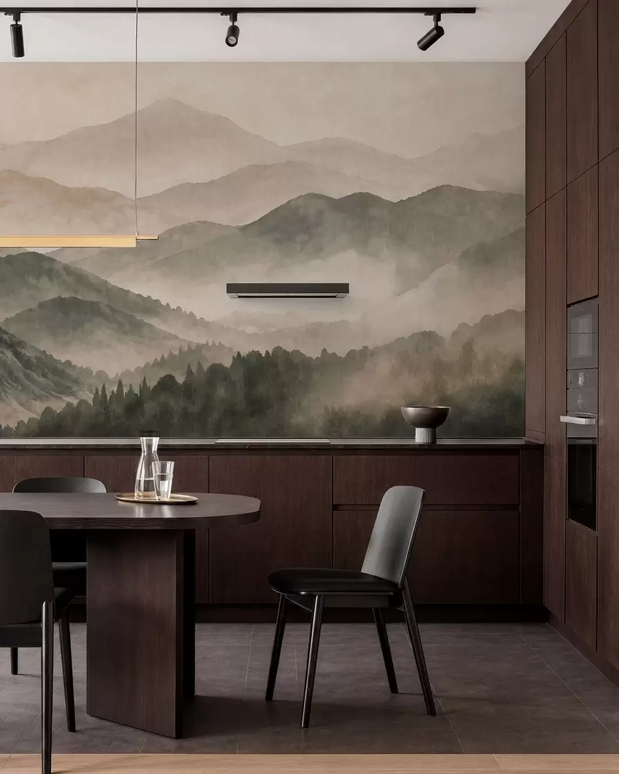 wall murals Misty mountain ridges and dark forest w05925v3