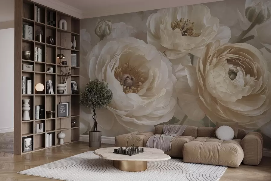 wall murals Cream Ranunculus and Lush Peonies w09780