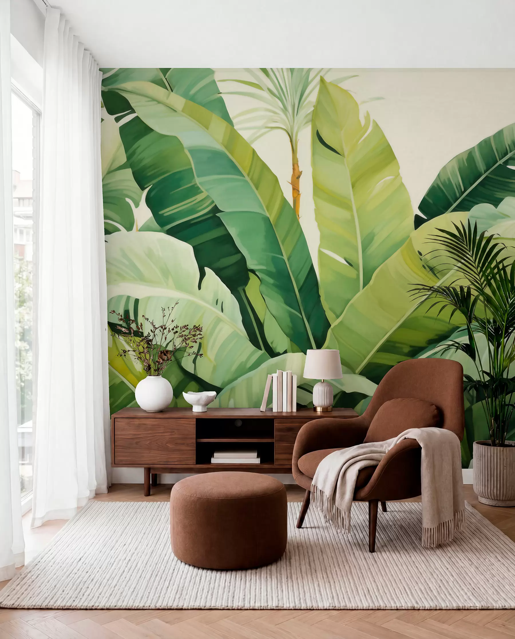wall murals Green Banana Leaves w05975