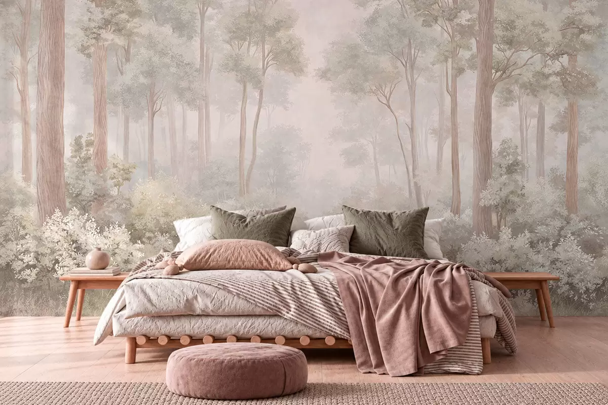 wall murals Soft pastel forest with a winding path w05889