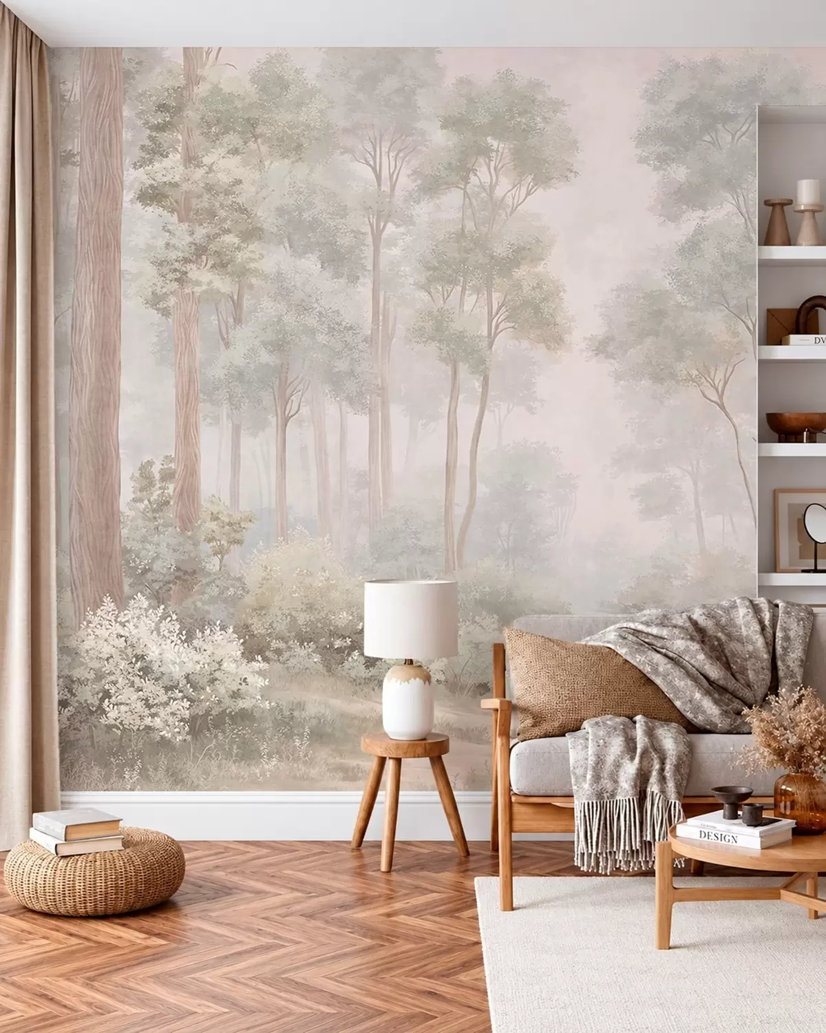 wall murals Soft pastel forest with a winding path w05889