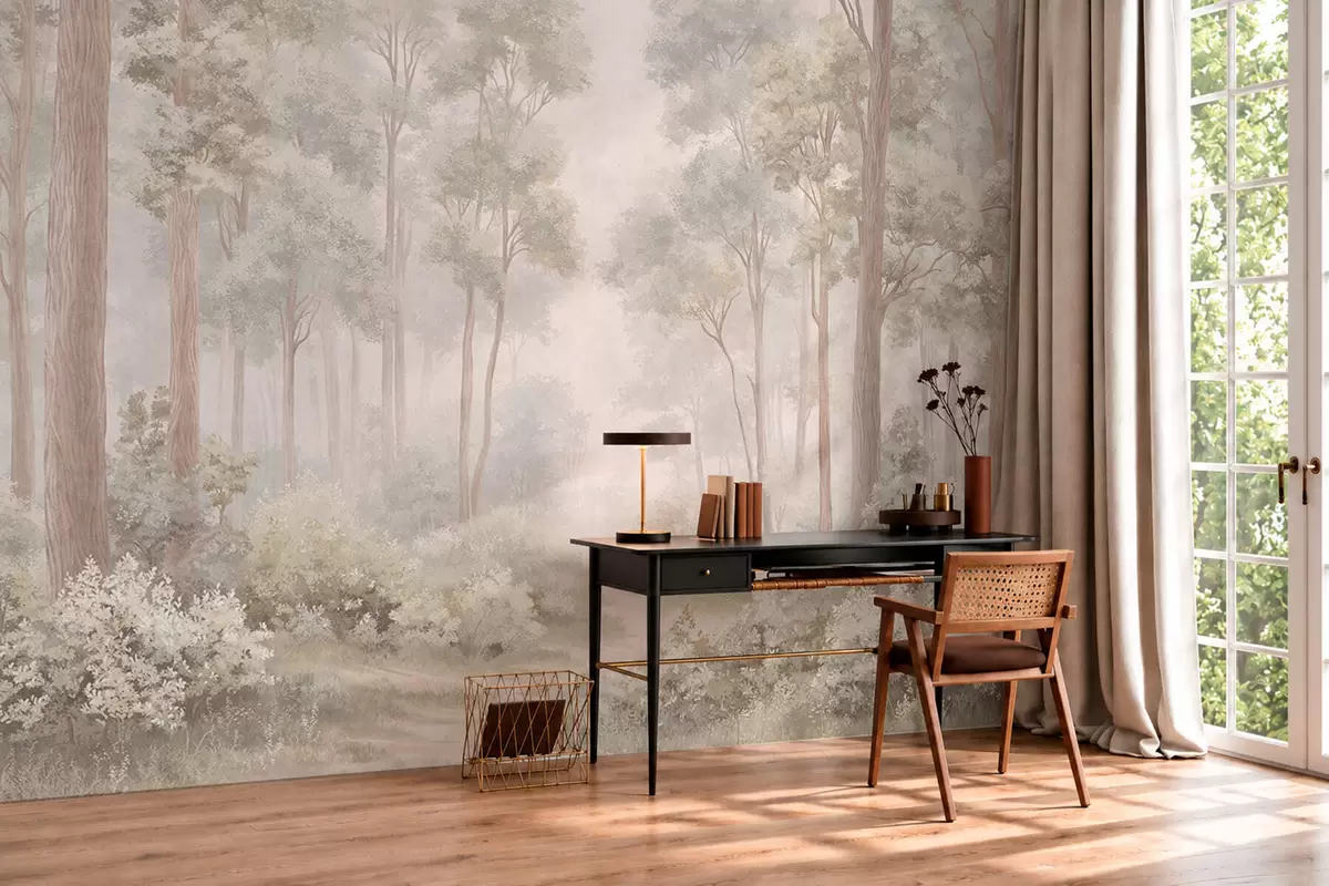 wall murals Soft pastel forest with a winding path w05889