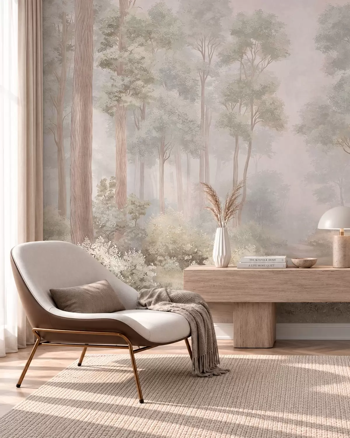 wall murals Soft pastel forest with a winding path w05889