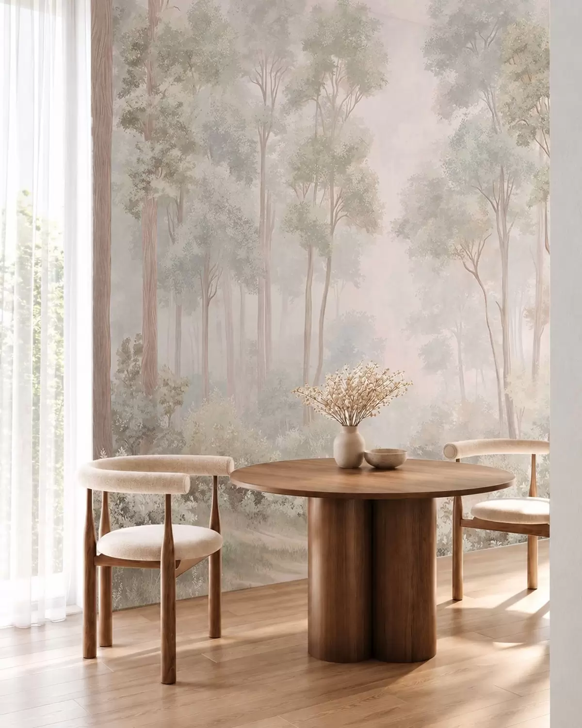 wall murals Soft pastel forest with a winding path w05889