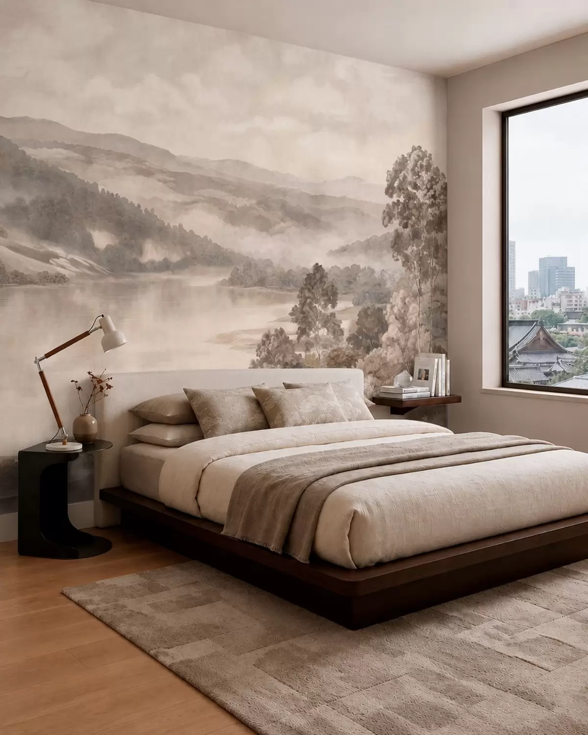 wall murals Lake between Misty Hills w05928