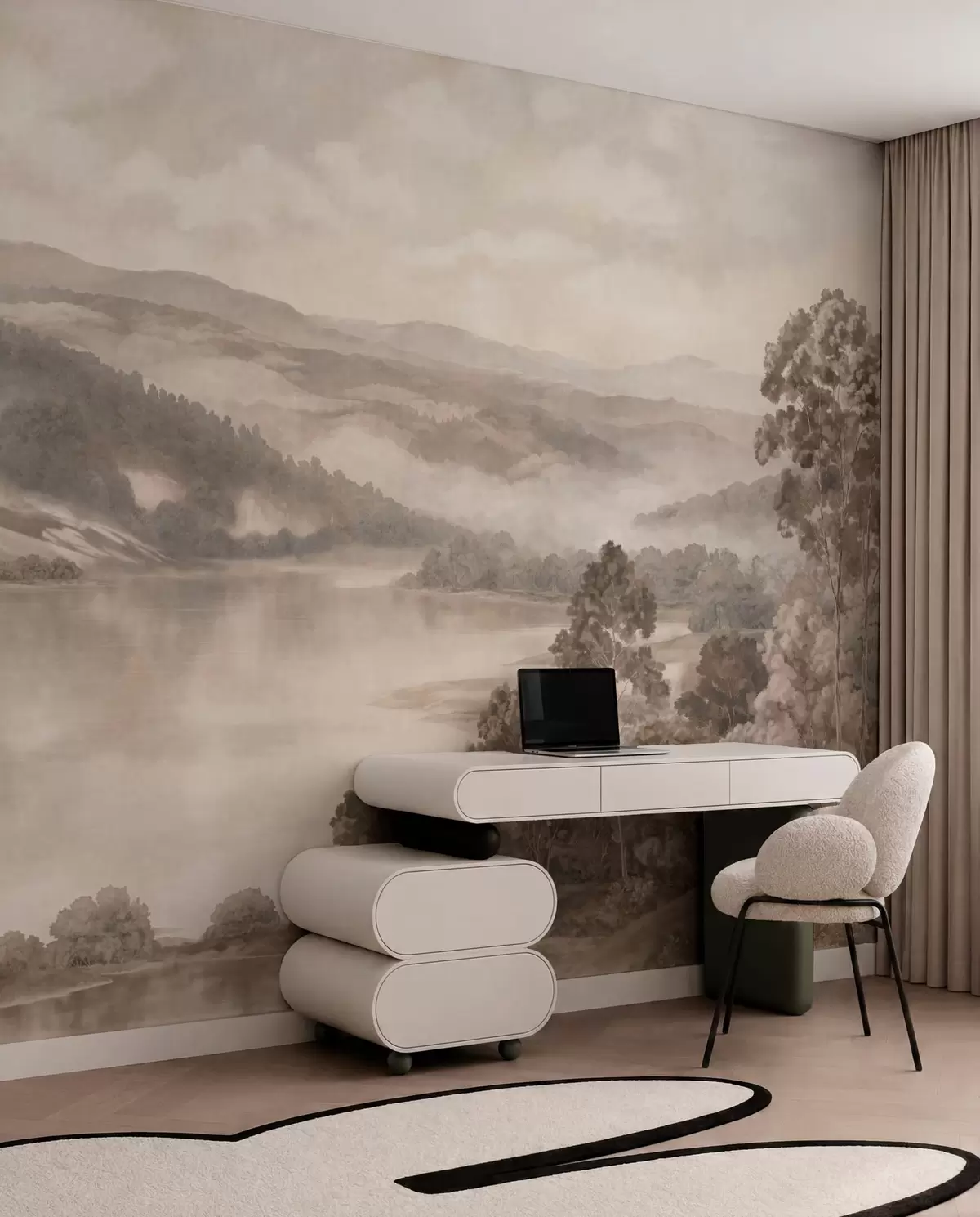 wall murals Lake between Misty Hills w05928