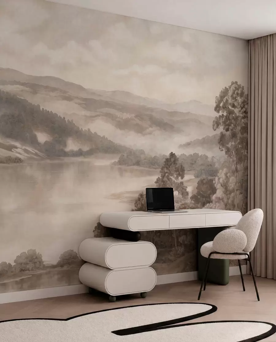 wall murals Lake between Misty Hills w05928