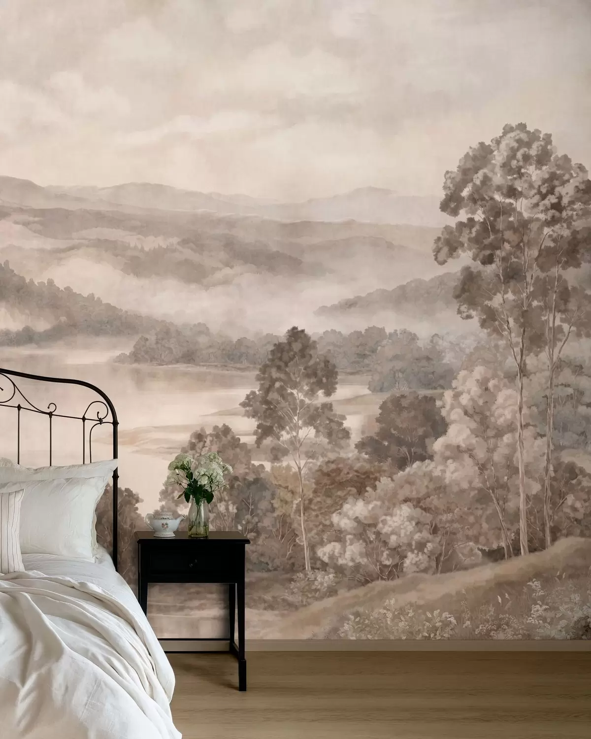 wall murals Lake between Misty Hills w05928