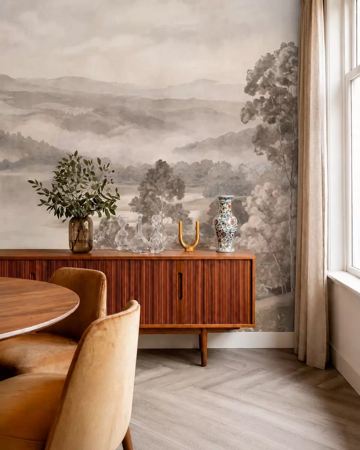 wall murals Lake between Misty Hills w05928