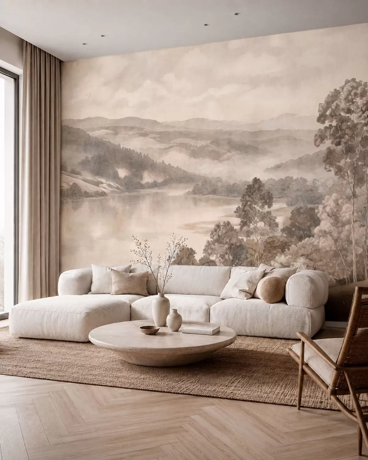 wall murals Lake between Misty Hills w05928