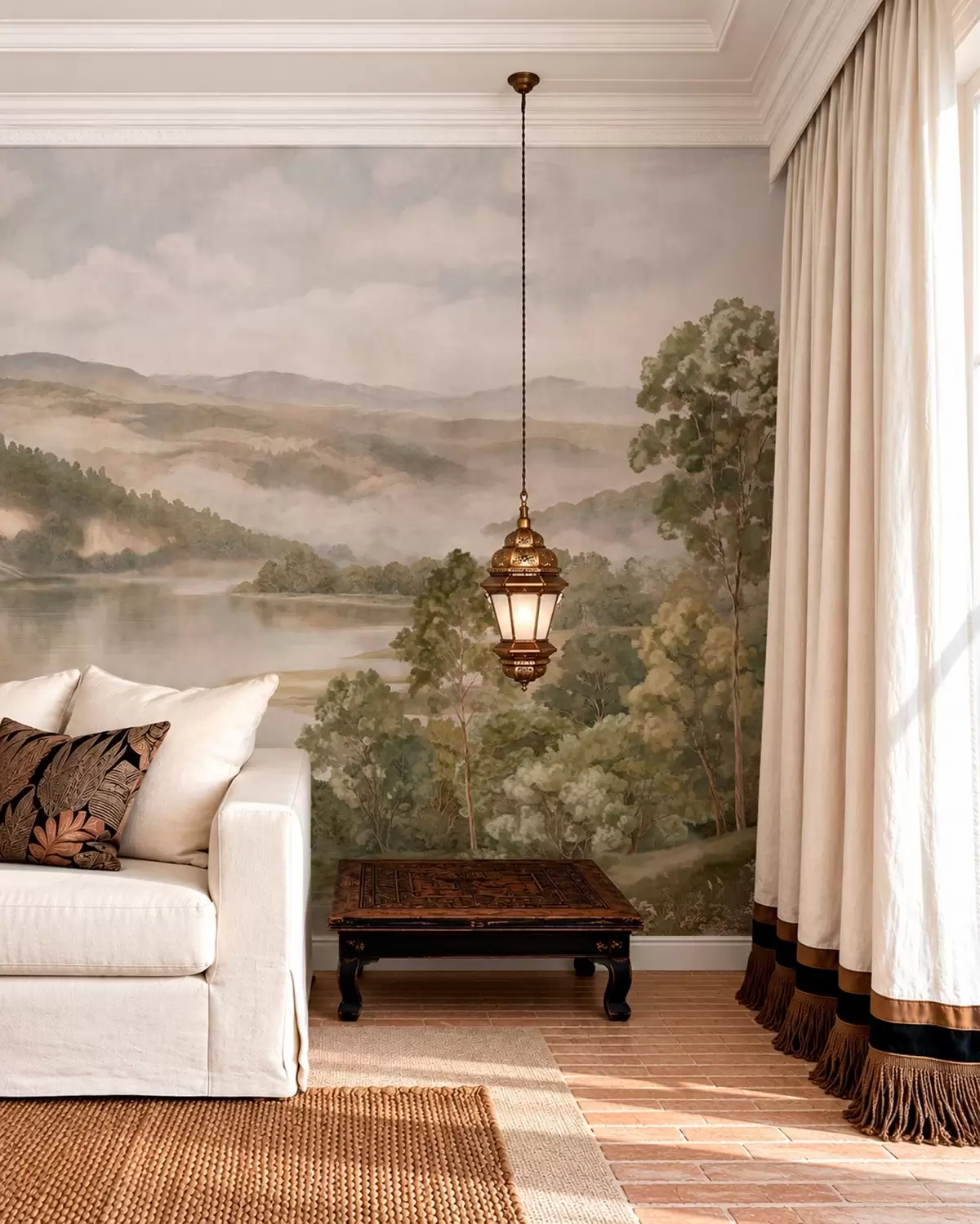wall murals Misty mountain landscape with a lake and trees w05928v2