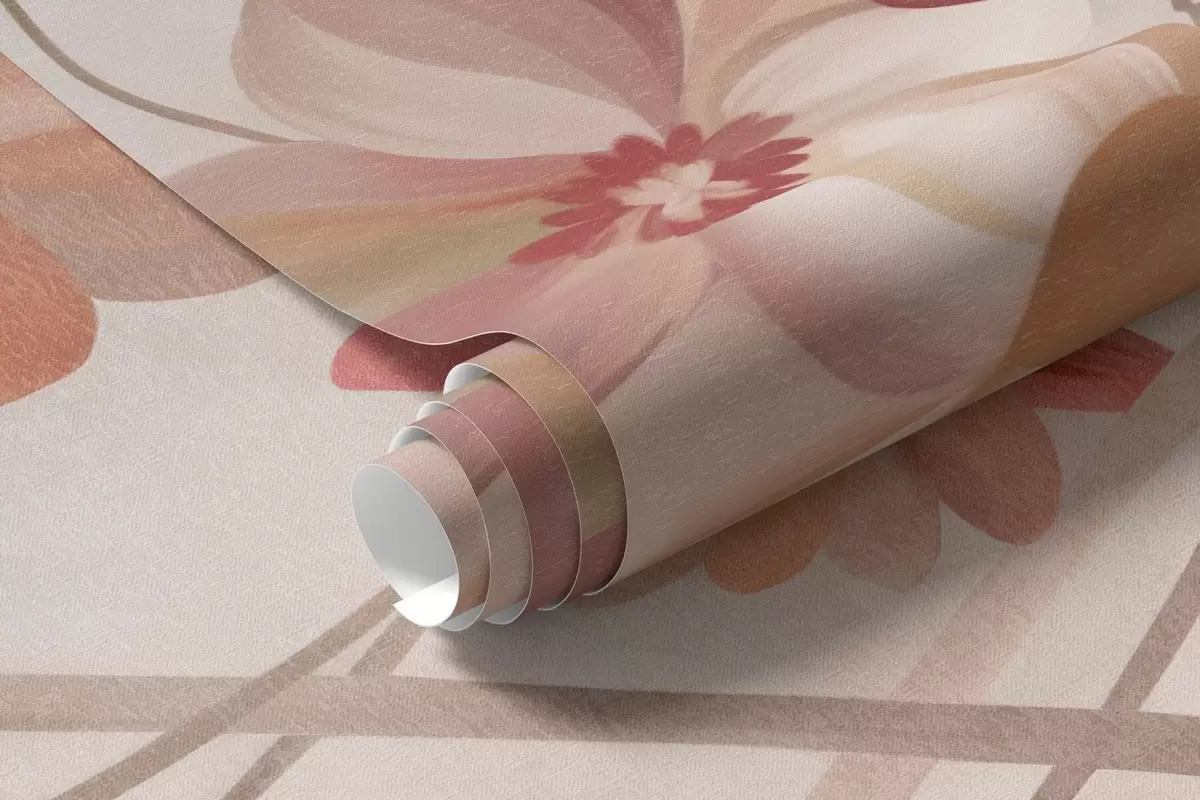 wall murals Winding vines with delicate peach and cream-colored blooming flowers w10083